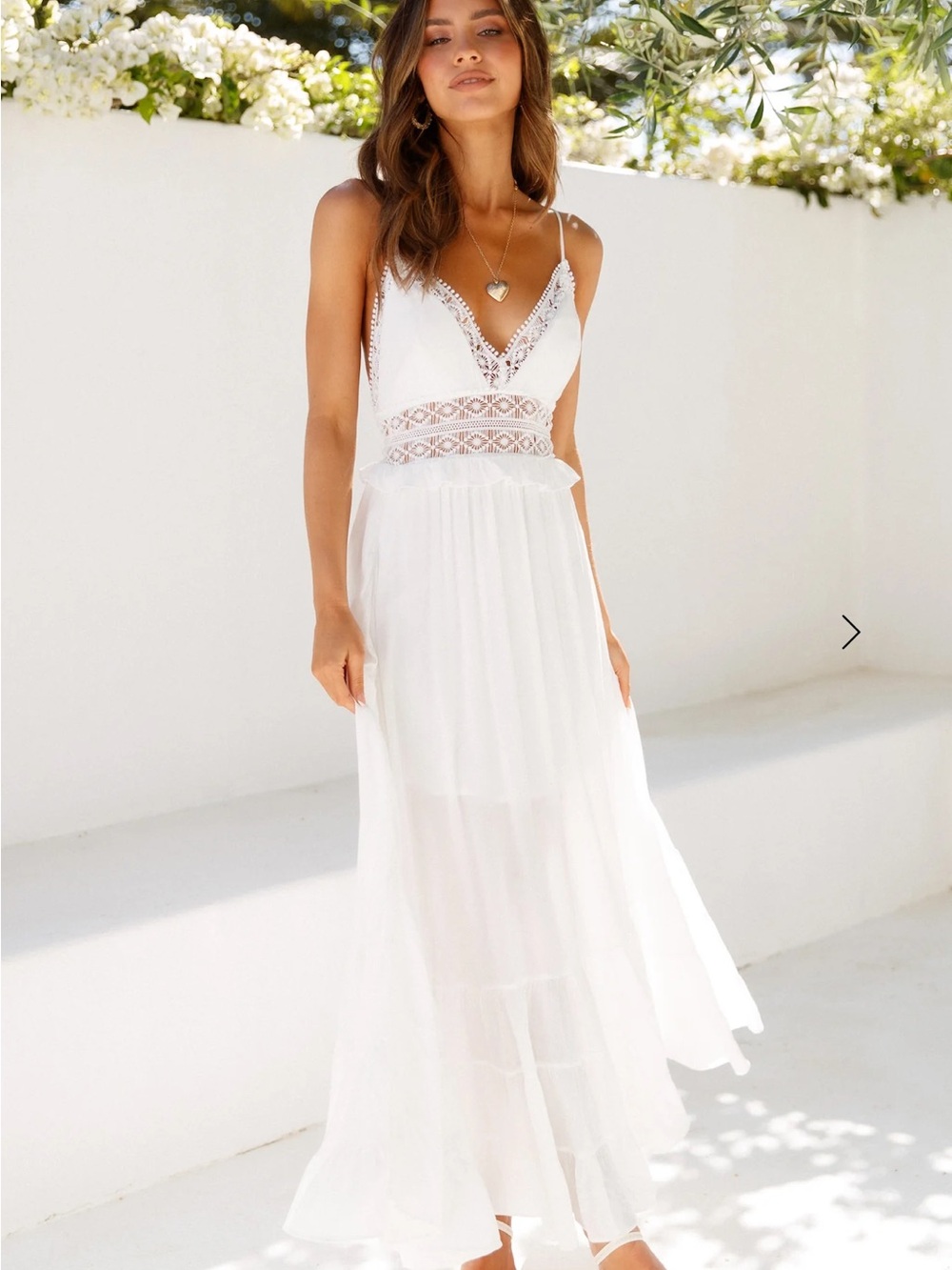 Hello Molly White Lace-Trim Maxi Dress